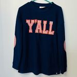 MarleyLilly  Terry cloth sweatshirt “YALL” patch sleeve blue pink sz small/ Med Photo 0
