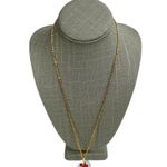 Vintage Germany Painted Rose Round Plastic Pendant Gold Chain Necklace Photo 3