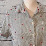 Sag Harbor 100% Cotton Button Down Short Sleeve Striped Embroidered-Medium Photo 1