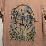 Zoe & Liv Peach Skeleton Graphic Floral Tee Keep Going Size L Boho Sunflower Top Photo 4