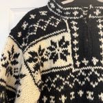 VTG 100% Wool Sweater XS Nepal 1/4 Zip Snowflakes Thick Fisherman Cozycore Cabin Black Photo 2