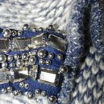 VERO MODA Lina Knit Cardigan Blue Tweed Accents Pockets Beads Studs Hook Closure Photo 15