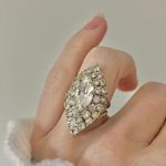 Double Halo Marquise Silver Mid Century Statement Ring “Salome” Glam Cocktail Jewelry Photo 2