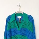 Beach Riot [] Green Blue Rugby Striped Wynn Open Knit Long Sleeve Sweater Large Photo 4