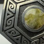 Celtic Hexagon Hex Signed Ireland PJC Brooch Pin Silver Tone / Green Photo 13