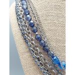 Multi Strand Silver Tone Chain Necklace Blue Bead Rhinestone Cup Rolo Gun Metal Photo 2
