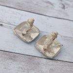 Vintage Clip On Earrings Dark Green & Gold Tone Retro Statement Photo 5