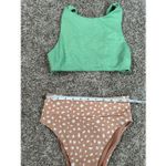 Aerie bikini swimwear set waffle knit high cut cheeky bottoms high neck top XS Photo 8