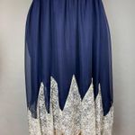 Vintage 1970s Beaded Dress Silk Couture Jacket Lace Elegant Navy White Scalloped Size 14 Photo 3