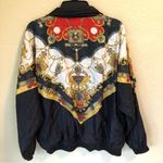 90S VINTAGE Baroque Silk Pattern pentathlon Windbreaker Jacket Large Black Photo 5