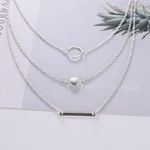 3 Piece Silver Layered Medallion, Long Bar, Hoop Choker Necklace - Geometric Photo 1