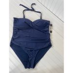 Catherine Malandrino NWT Navy Blue Twisted Ruched Bandeau One Piece Swimsuit 1X Photo 1