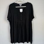 kim rogers Women's Black Honeycomb V-Neck Short Sleeve Flowy Top Size XXL NWT Photo 10