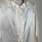 Jaclyn Smith VIntage NWT Satin Pleat Front Embroidered Placket Blouse IVory Sz 12 Photo 7