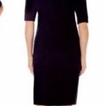 Mario Serrani Italy Dress MEDIUM Black Ribbed Scoop Neck Shift Short Sleeve Photo 0