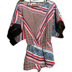 New York And Company Asymmetrical Red and White Blouse Photo 0