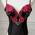Victoria's Secret Victoria Secret Bustier Top 34B Black Floral Embroidered Mesh Dark Fairy Witchy Photo 0