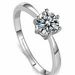 Ladies Sterling Silver .925 Adjustable Size Engagement Ring ~ Women's Crystal Photo 0