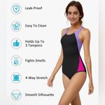 Beautikini Period One Piece Leakproof Swimsuit Racerback Black Purple XL NWT Photo 5