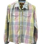 Aura Western Cowgirl Pearl Snap Up Long Sleeve Pastel Plaid Pocket Shirt Small Photo 3