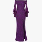 Source Unknown Purple Lace Off Shoulder Ruffle Bell Sleeve Formal Dress Sz XS Photo 1