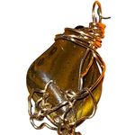 Tigers Eye Tumbled Stone Pendant Gold Tone Wire Wrapped 1.75” Brown Gold Green Photo 2