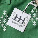 Haute Hippie NWT Green Linen High Waist Wide Leg Embroidered Culotte Pant LARGE Photo 6