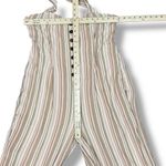 American Eagle  Boho Striped Gauze Wide Leg Smocked Jumpsuit Beige Large Photo 9