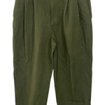 ZARA Paperbag Waist Linen Blend Barrel Leg Pants Size MEDIUM Army Olive Green Photo 0