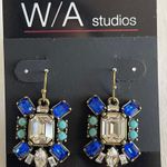 NWT Crystal Blue and Gold Statement Earrings Photo 0