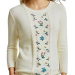Talbots  Cable Knit Floral Embroidered Sweater Photo 0