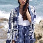 ZARA - Paisley Mulberry 100% Silk Blazer Double Breasted Handkerchief Jacket- L Photo 0