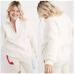Aerie Womens Dream Sherpa Quarter Zip Sweatshirt in Ivory Size Medium Photo 1