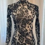 Reformation  Leopard Black White Long Sleeve Mesh Top XS Photo 0