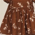 Anthropologie Basque Waist Mini Skirt Brown Cream Floral Bows cotton linen Fall Photo 1