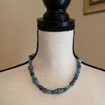Women’s Bead Costume Necklace Beaded Silver Tone Blue Glass Photo 3