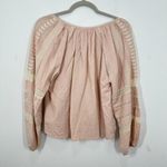 Nicole Miller Artelier Pink Cream Embroidered Puff Sleeve V Neck Tie Front Boho Photo 7