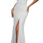 Boutique White Off-The-Shoulder lace and satin Prom Dress  Photo 0
