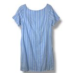 Anthropologie By  Cape May Blue Stripe Boat Neck Bow-Tie Back Linen Mini Dress Photo 3