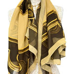 Ellen Tracy Vintage Silk Scarf Baroque Border Print Neutral Gold Brown, Sheer Photo 0