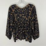 Free People  Never a Dull Moment Boho Black & Gold Floral Peasant Blouse Photo 6