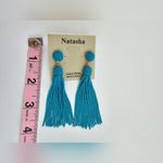 Natasha Turquoise Bead Tassel Gold Tone Metal Pierced Ear Earrings New With Tags Blue Photo 2