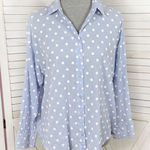 ZARA  Gauze‎ Embroidered Polka Dot Button Up Shirt Blue White Large Photo 0