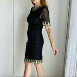 Vintage 80s Silk Beaded Sheath Dress, Formal, Black Tie Cocktail Kazar Blk/Gld Size 6 Photo 14