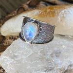Moonstone Sterling Silver Etched Wide Band Ring Size 9 Silver Photo 5