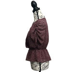 Paper Crane Burgundy Polka Dot Faux Wrap Blouse S Puff Sleeve Peplum Retro Pinup Photo 3