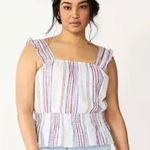 Draper James  white striped cotton tank Americana metallic‎ thread size M Photo 0