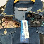Chico's NWT Chico’s Heirloom Jean Denim Jacket Floral Metallic Detailing Size 12/14 Photo 7
