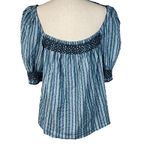 Faherty Medium Peasant Top Striped Puff Sleeves Smocked Square Neck Blue Multi Photo 4