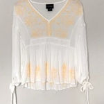 Anthropologie Liv Los Angeles Ivory Embroidered Empire Waist Shirt Size L Yellow Size L Photo 0